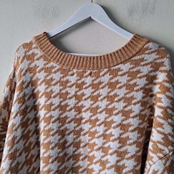 Ava & Viv Pullover Sweater Long Sleeve Crew Neck Tan Beige Houndstooth Womens 4X - Picture 9 of 14